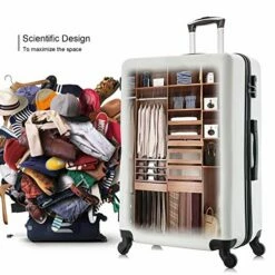 Omni PC Luggage Sets, Semper 4 Piece Luggage Set Suitcases With Spinner Wheels Hardshell Lightweight Luggage W/ Scale (Off- White With Scale) -suitcase shop 51kXslijgeL