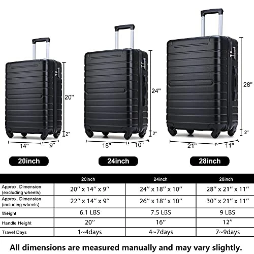 Hardshell Luggage Sets 3 PCS Spinner Suitcase With Tsa Lock Lightweight Black 8 Hardshell Luggage Sets 3 PCS Spinner Suitcase With Tsa Lock Lightweight Black - Image 6