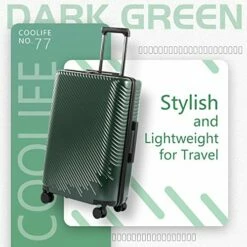 Coolife Luggage 3 Piece Sets PC+ABS Spinner Suitcase Carry On Fashion (Dark Green, One_Size) -suitcase shop 51lwIRysyNL