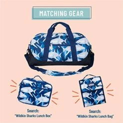 Wildkin Kids Overnighter Duffel Bags For Boys & Girls, Measures 18 X 9 X 9 Inches Duffel Bag For Kids, Carry-On Size & Ideal For School Practice Or Overnight Travel, BPA-free (Sharks) -suitcase shop 51mfBpWU2wL
