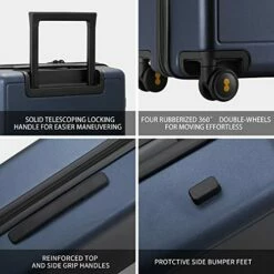 LEVEL8 Elegance Matte Carry-On Luggage, 20” Hardside Suitcase, Lightweight PC Matte Hardshell Spinner Trolley For Luggage, TSA Approved Cabin Luggage With 8 Spinner Wheels-Navy Blue, 20-Inch Carry-On -suitcase shop 51oQDxJHKKL