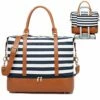Womens Travel Weekend Bag Canvas Overnight Carry On Shoulder Duffel Beach Tote Bag (Blue Stripe With Shoe Compartment) -suitcase shop 51owAlIxcRL