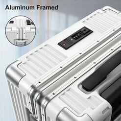 SOMODE Airline Approved Carry On Luggage With Spinner Wheels,Aluminum Framed Carry On Suitcase With Front Open Laptop Compartment/Pocket 22×14×9 Inch Large Checked-in Luggage(White) -suitcase shop 51qekWUwqxL