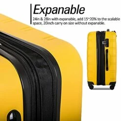Expandable 3 Piece Luggage Sets Hardside Durable Suitcase With Spinner Wheels TSA Lock, 3 Pcs Carry On Case Travel Home Outdoor School Lightweight Trolley Case ( 20" 24" 28" Yellow) -suitcase shop 51tbh75QUCS