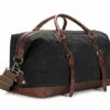 BAOSHA Oversized Canvas PU Leather Travel Tote Duffel Bag Weekender Overnight Bag (Black) -suitcase shop 51vgRAovkGL