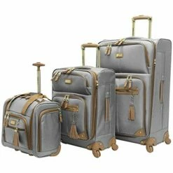 Steve Madden Designer Luggage Collection- 3 Piece Softside Expandable Lightweight Spinner Suitcases- Travel Set Includes Under Seat Bag, 20-Inch Carry On & 28-Inch Checked Suitcase (Harlo Gray)