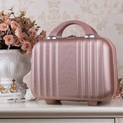 Exttlliy Mini Hard Shell Hard Travel Luggage Cosmetic Case, Small Portable Carrying Case Suitcase For Makeup (Rose Gold) -suitcase shop 51wV RH cbL