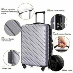 Apelila 5 Piece Luggage Sets,Travel Suitcase Spinner Hardshell Lightweight W/Free Suitcase Cover& Hanger (4PC Sliver W/Covers4+Hanger2+Backbag1) -suitcase shop 51xRm0ttSKL