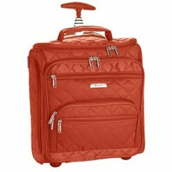 16.5" Underseat Women Luggage Carry On Suitcase - Small Rolling Tote Bag With Wheels (Orange)
