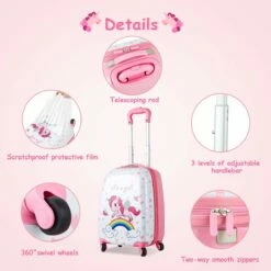 HONEY JOY 2Pc Kids Luggage Set, 12'' Backpack & 16'' Rolling Suitcase, Hard Shell Trolley Suitcase With Spinner Wheels, Carry On Luggage Set For Boys And Girls Travel (Unicorn) -suitcase shop 61COf1S26OL