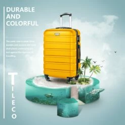 Coolife Luggage 3 Piece Set Suitcase Spinner Hardshell Lightweight TSA Lock 4 Piece Set (Yellow) -suitcase shop 61DCRm3BCAL