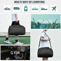 Gym Duffle Bag Waterproof Large Sports Bags Travel Duffel Bags With Shoes Compartment Weekender Overnight Bag Men Women 40L Black -suitcase shop 61cHrj0 2BN L