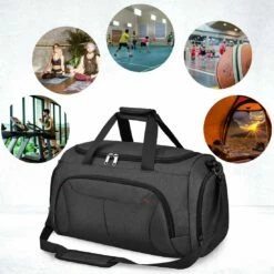 Gym Duffle Bag Waterproof Large Sports Bags Travel Duffel Bags With Shoes Compartment Weekender Overnight Bag Men Women 40L Black -suitcase shop 719SNChYVZL