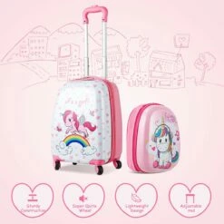 HONEY JOY 2Pc Kids Luggage Set, 12'' Backpack & 16'' Rolling Suitcase, Hard Shell Trolley Suitcase With Spinner Wheels, Carry On Luggage Set For Boys And Girls Travel (Unicorn) -suitcase shop 71Jgyqs9uiL