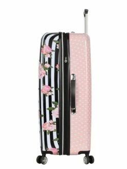 Betsey Johnson 30 Inch Checked Luggage Collection - Expandable Scratch Resistant (ABS + PC) Hardside Suitcase - Designer Lightweight Bag With 8-Rolling Spinner Wheels (Stripe Roses) -suitcase shop 71Mb4pq0XoL