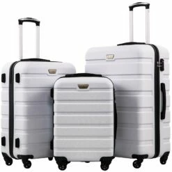 Coolife Luggage 3 Piece Set Suitcase Spinner Hardshell Lightweight TSA Lock 4 Piece Set (White)