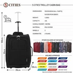 Maximum Airline Allowance Carry On Hand Luggage | Wheeled Travel Bag Lightweight Small Soft Trolley For Men & Women | Approved By Delta, United, Southwest & Many More (Black) -suitcase shop 71QyxW3mxWL