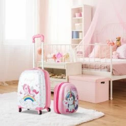 HONEY JOY 2Pc Kids Luggage Set, 12'' Backpack & 16'' Rolling Suitcase, Hard Shell Trolley Suitcase With Spinner Wheels, Carry On Luggage Set For Boys And Girls Travel (Unicorn) -suitcase shop 71eFDPvzFbL