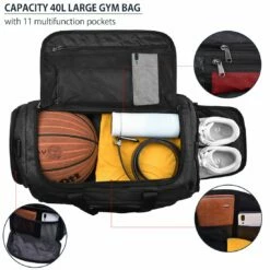 Gym Duffle Bag Waterproof Large Sports Bags Travel Duffel Bags With Shoes Compartment Weekender Overnight Bag Men Women 40L Black -suitcase shop 71lOKj7aFnL