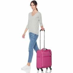 AmazonBasics Lightweight Luggage, Softside Spinner Travel Suitcase With Wheels - 22 Inch, Pink -suitcase shop 81KMTJgW0GL