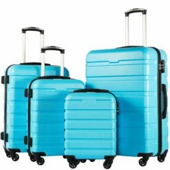 COOLIFE Luggage 4 Piece Set Suitcase Spinner Hardshell Lightweight TSA Lock (Family Set-Sky Blue) -suitcase shop 81h6GsLgXEL