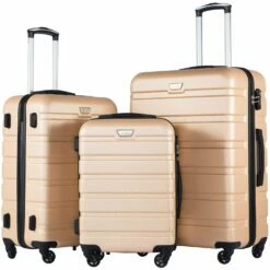 Coolife Luggage 3 Piece Set Suitcase Spinner Hardshell Lightweight TSA Lock (Champagne New)