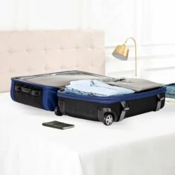 AmazonBasics Rolling Travel Duffel Bag Luggage With Wheels, Medium, Blue -suitcase shop 81u 38pmR4L