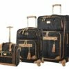 Steve Madden Luggage 3 Piece Softside Spinner Suitcase Set Collection (20"/28"/Under Seat Bag) (Harlo Black)